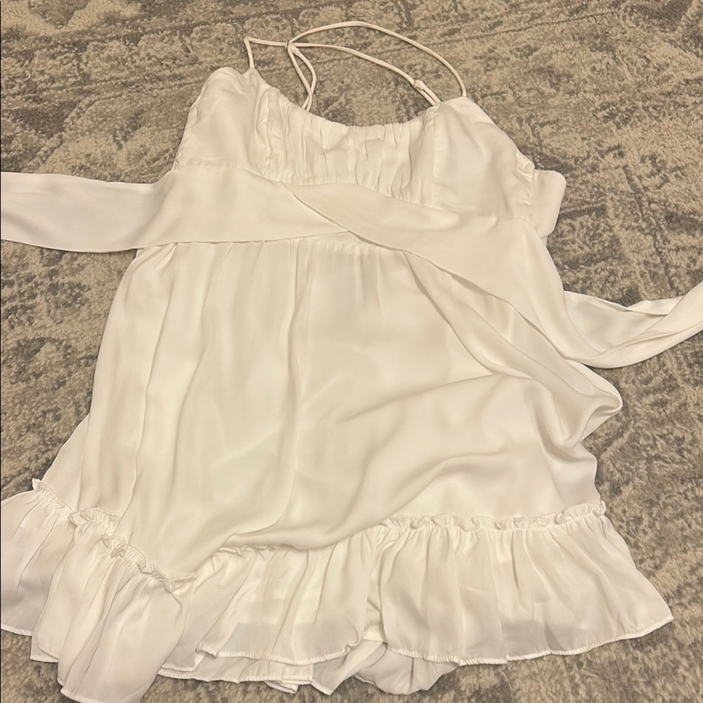 Hello Molly White Ruffled Tie Front Sundress